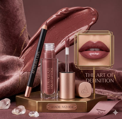 2pcs Lip Liner & Lip Glaze Set – Matte + Moist Shiny Finish, Long-Lasting Color, Mixed Color System, Creates Bright Lip Look