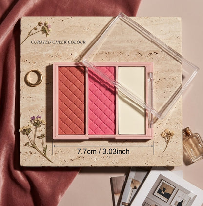 3-in-1 Matte Blush Palette: 2 Powder + 1 Cream Waterproof Colors, Highly Pigmented, Long-Lasting & Skin-Friendly Travel Makeup