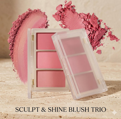 3-in-1 Matte Blush Palette: 2 Powder + 1 Cream Waterproof Colors, Highly Pigmented, Long-Lasting & Skin-Friendly Travel Makeup