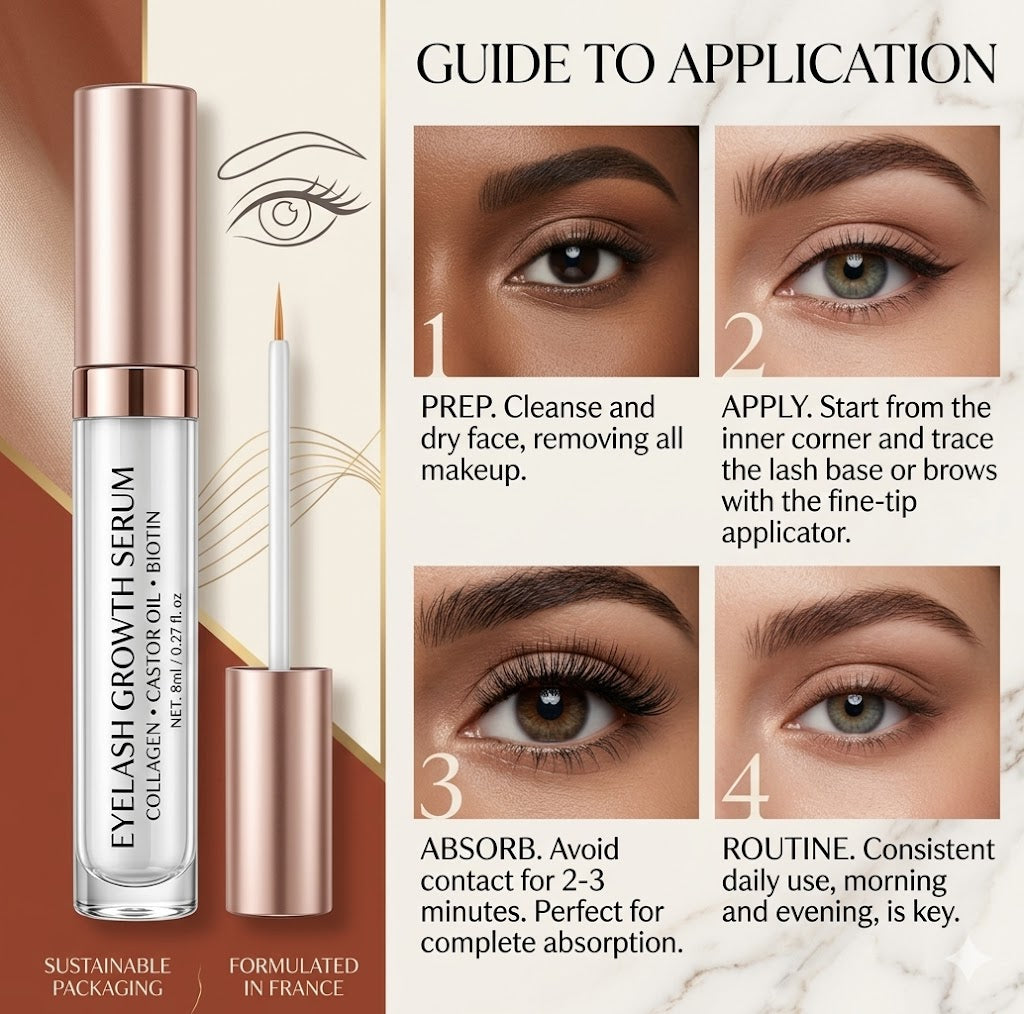 All Skin Types Eyelash & Eyebrow Growth Cosmetics – Daily Serum with Collagen, Castor Oil, Biotin for Lash Lift Effect