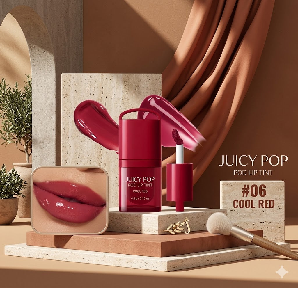 Lakerain Juicy Pop Pod Gel Lip Gloss, Hydrating Mirror Shine Lip Tint Infused with Ceramide, Buildable Fruit Juice Lip Stain for Glossy Pout Lips, 5 Shades Available for Custom Thin & Thick Lip Makeup Layering
