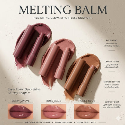 Tinted Lip Balm with Shine – 3 Shades, Moisturizing Lipstick for Dry Lips, Daily Makeup & Holiday Gift for Women